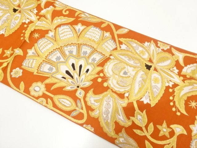 JAPANESE KIMONO / ANTIQUE FUKURO OBI / WOVEN FLORAL SARASA